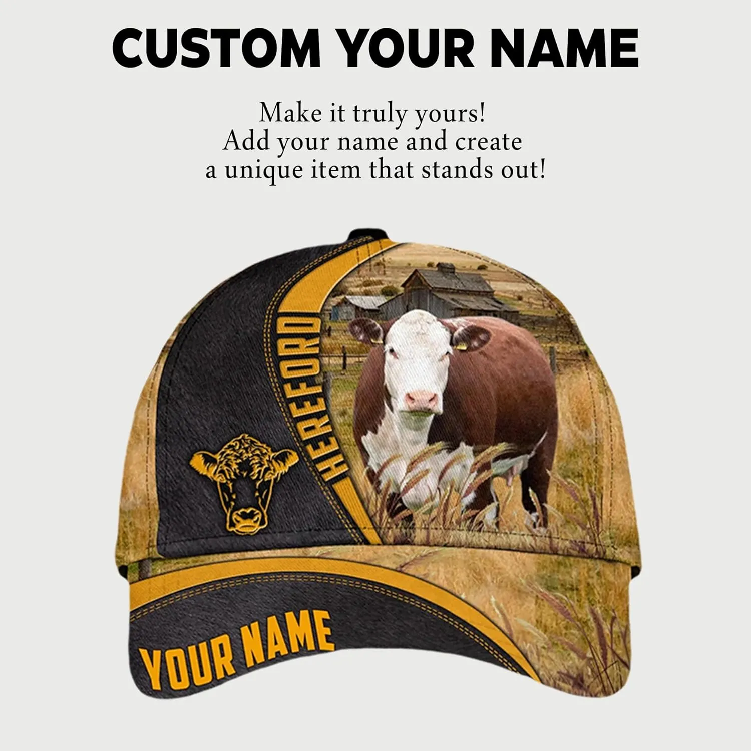 Personalised 3D Animal Cow and Leather Pattern Truckers Hats with Mesh Back Breathable Netback Caps Headwear for Farmer