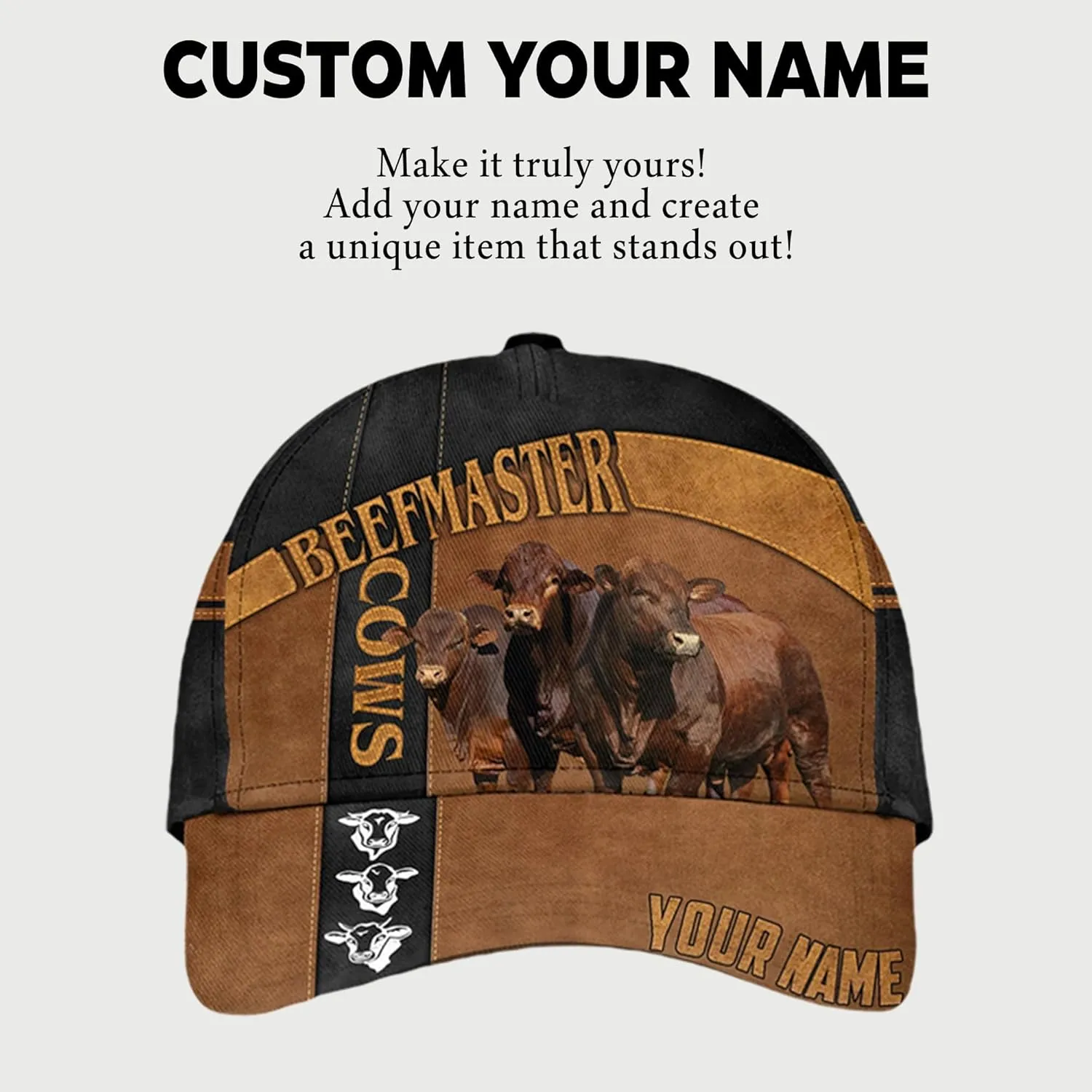 Personalised 3D Animal Cow and Leather Pattern Truckers Hats with Mesh Back Breathable Netback Caps Headwear for Farmer