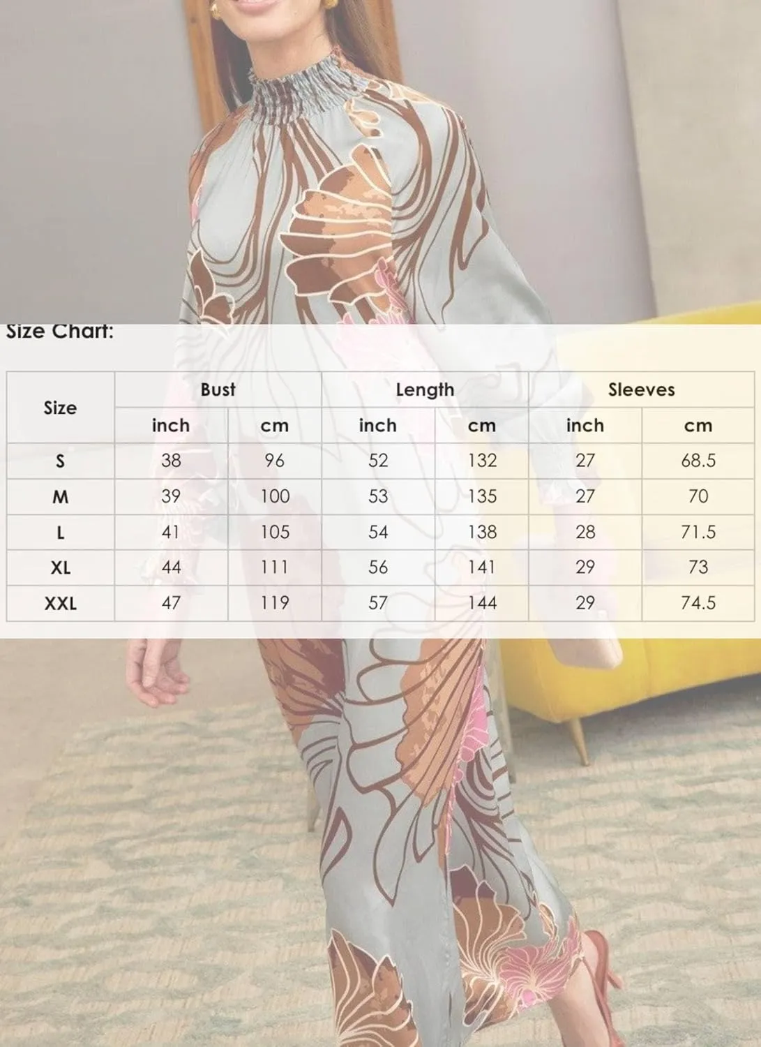 Popular Puff Long Sleeve Round Neck Floral Print Maxi Dress Women's Shift Loose Fit Spring Summer Dresses for Women
