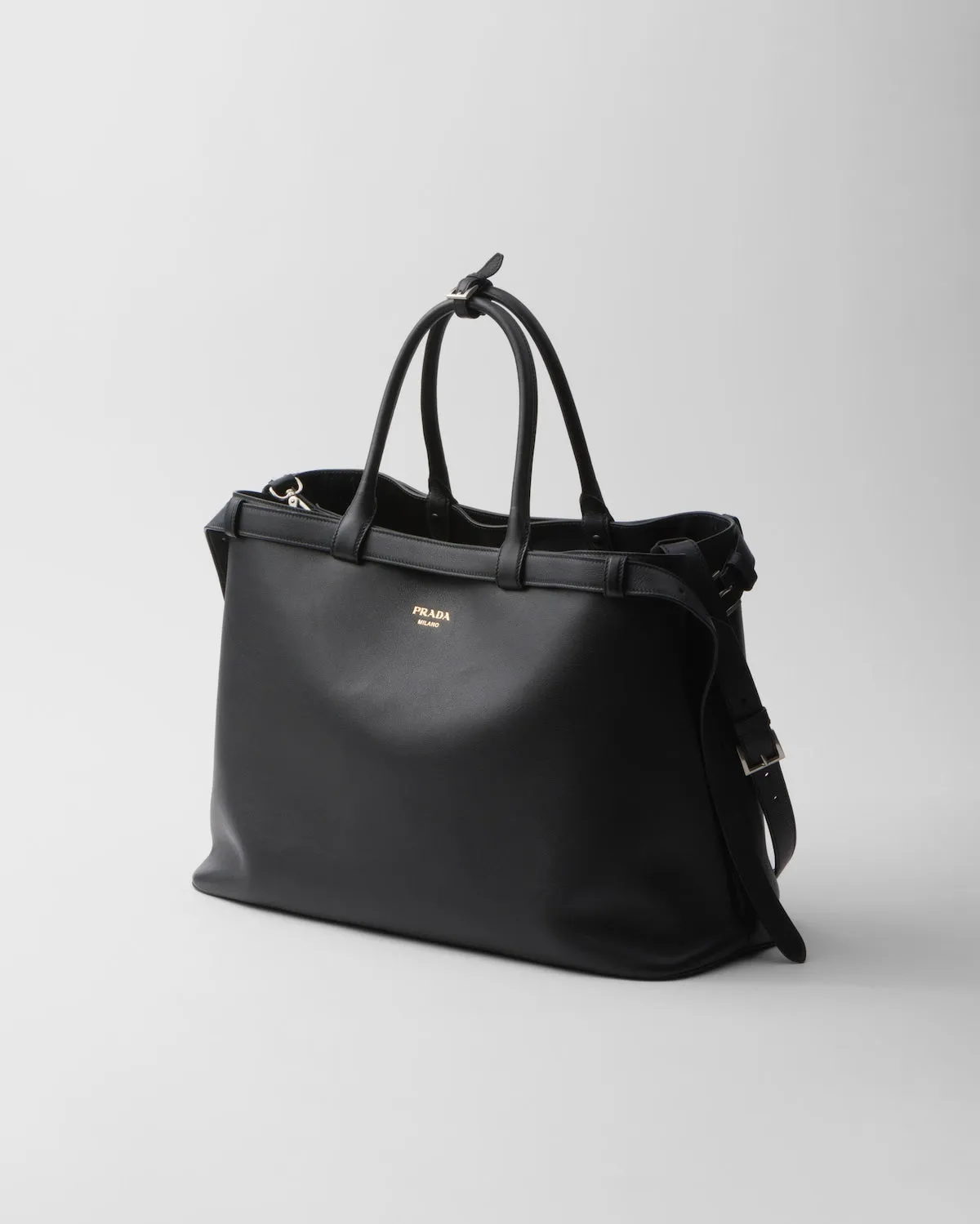 Prada Buckle leather handbag with double belt