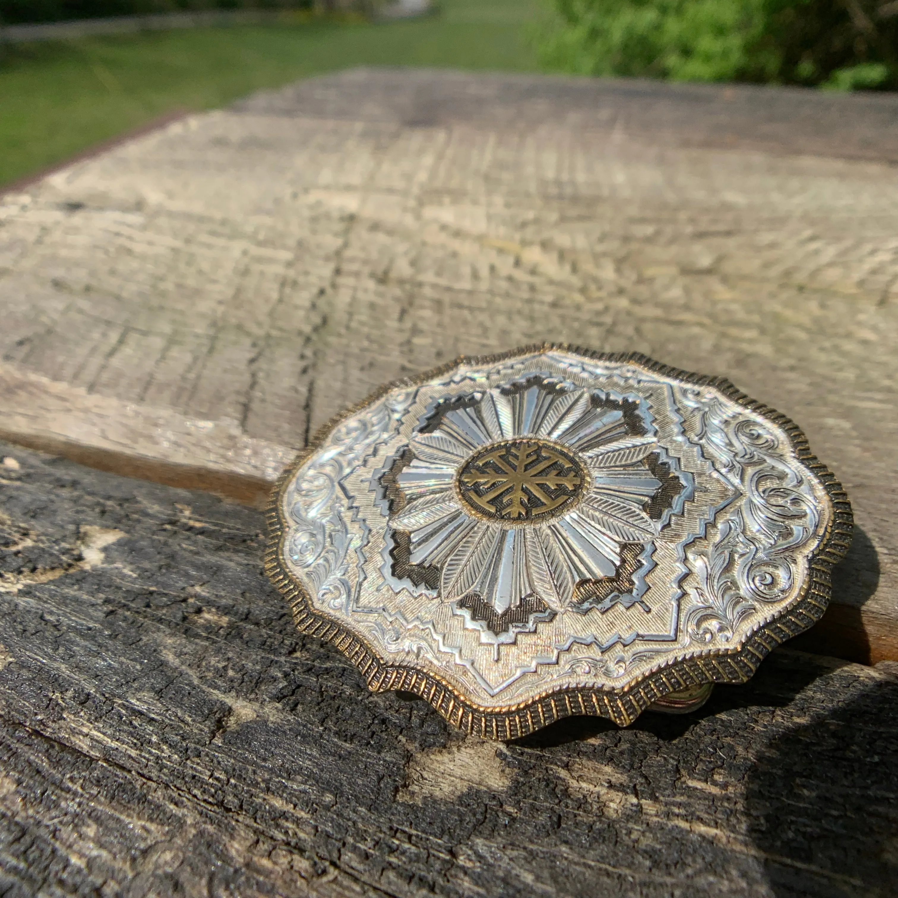 Private Collection Vintage Crumline Heavy Silver Plate on Jewelers Bronze Belt Buckle