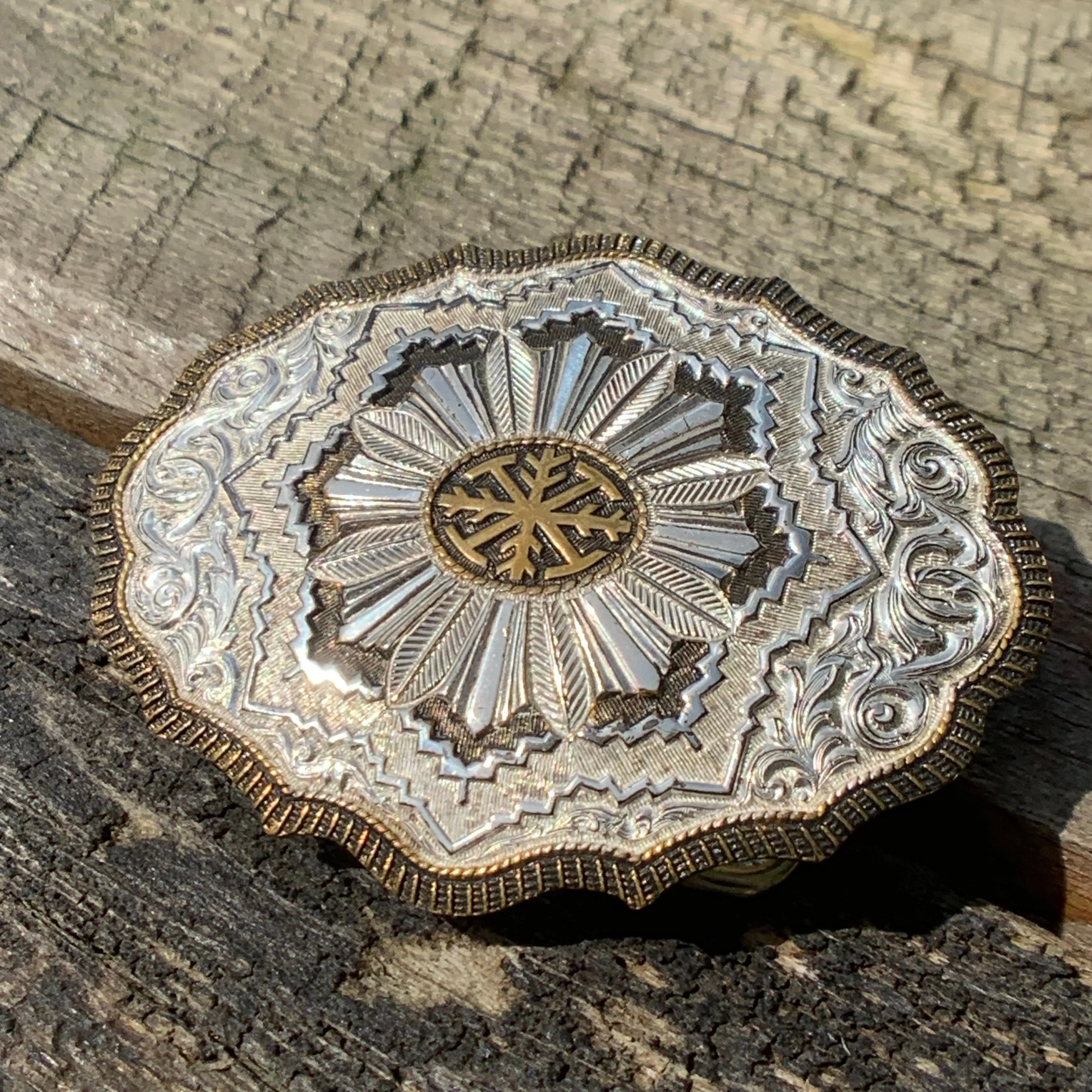 Private Collection Vintage Crumline Heavy Silver Plate on Jewelers Bronze Belt Buckle
