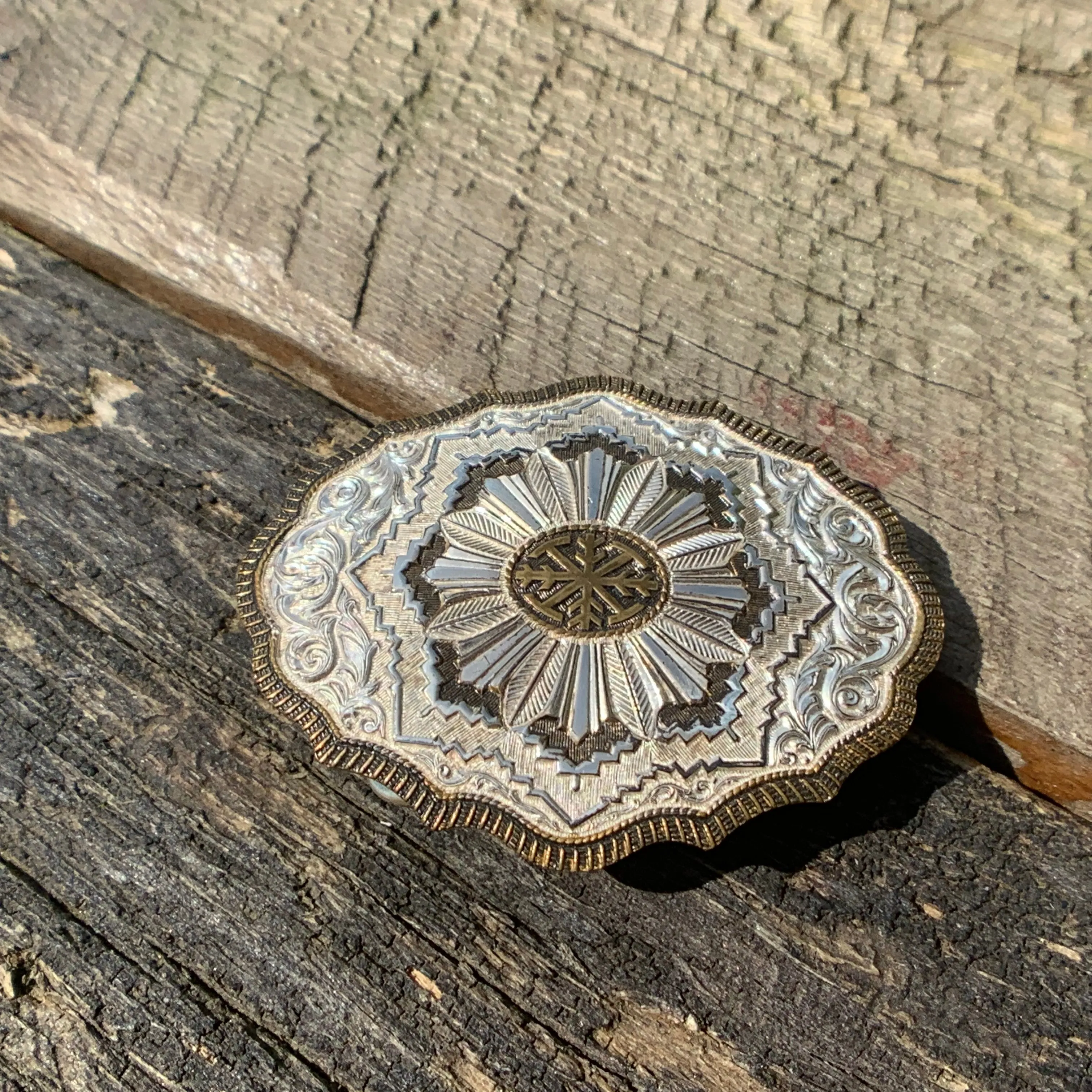 Private Collection Vintage Crumline Heavy Silver Plate on Jewelers Bronze Belt Buckle