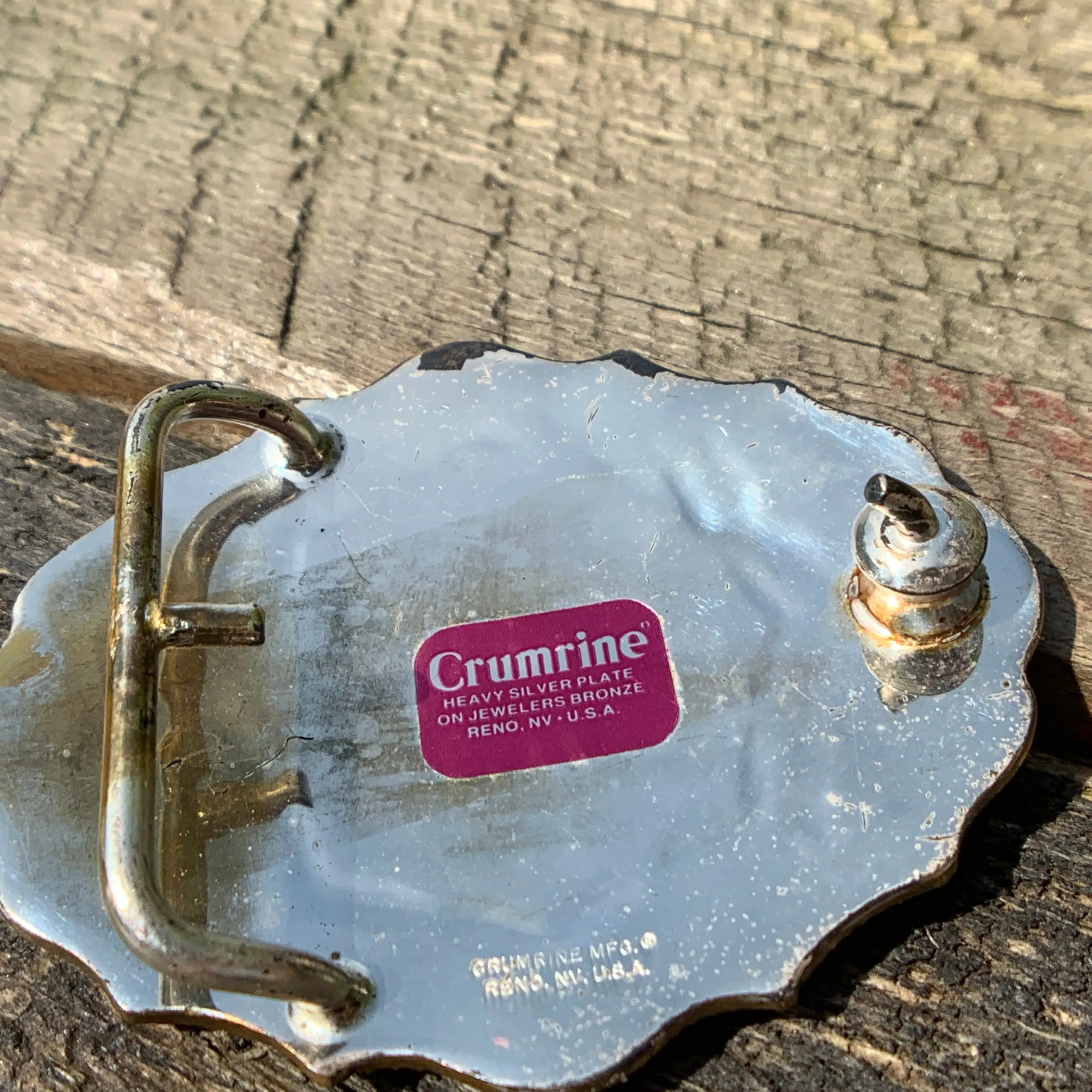 Private Collection Vintage Crumline Heavy Silver Plate on Jewelers Bronze Belt Buckle