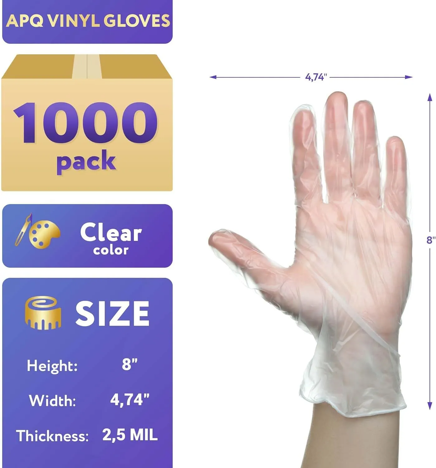 "APQ Supply's Vinyl Gloves: Versatile, Comfortable, and Professional Gloves for All Your Needs" - 1000 pack - Powder Free.