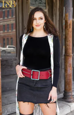 Rustic Red with Turquoise Stones Extra Wide Belt