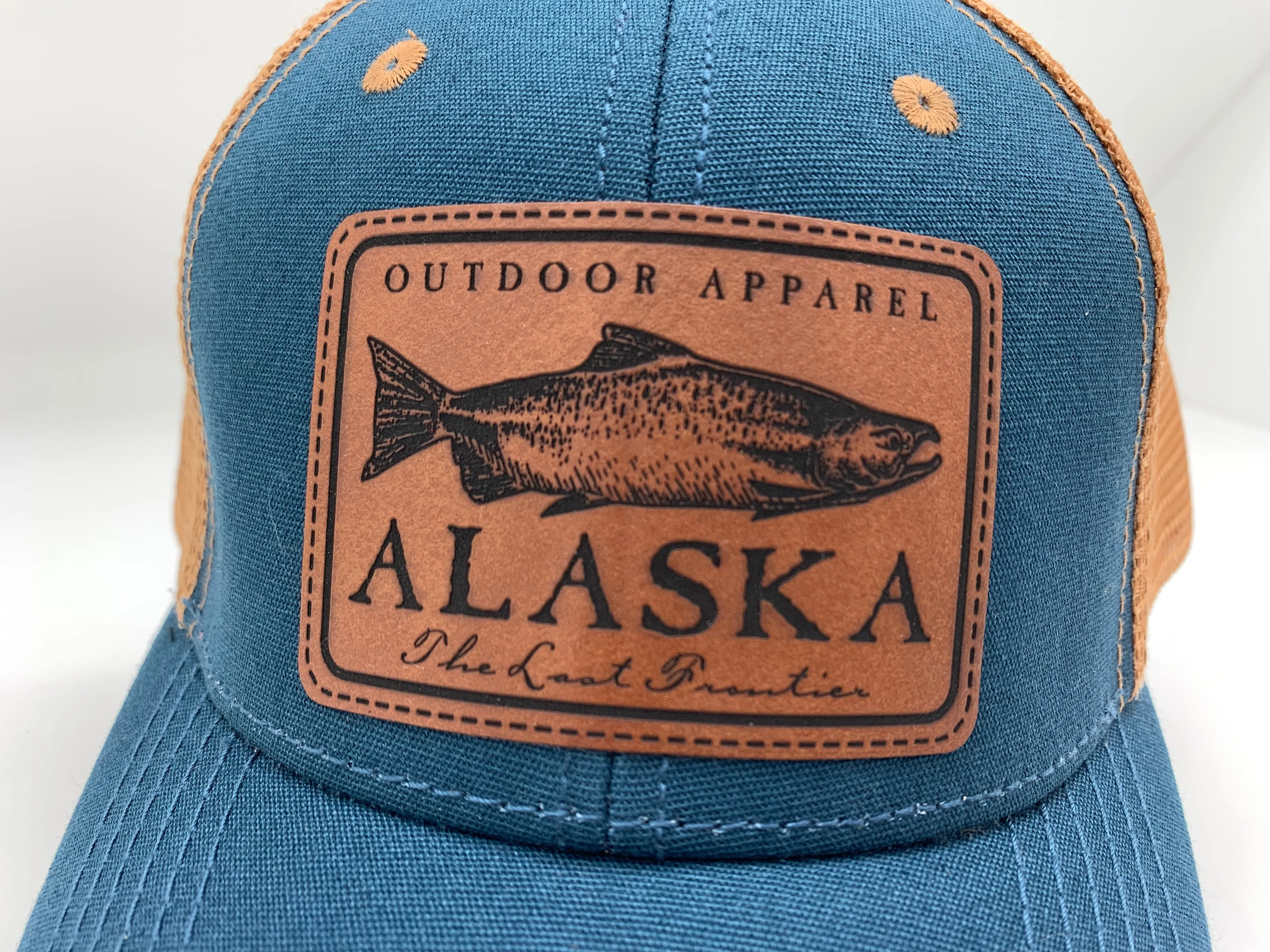 Salmon Leather Patch Alaska Baseball Hat
