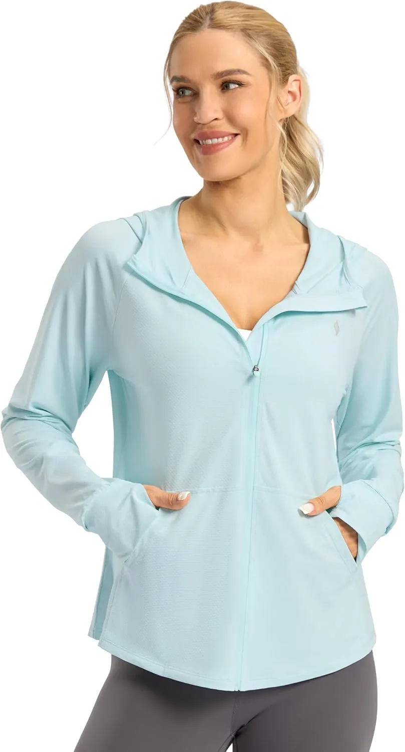 SANTINY Women's UPF 50  UV Jacket Sun Protection Zip up Hoodie Lightweight Summer SPF Long Sleeve Shirts for Hiking Running