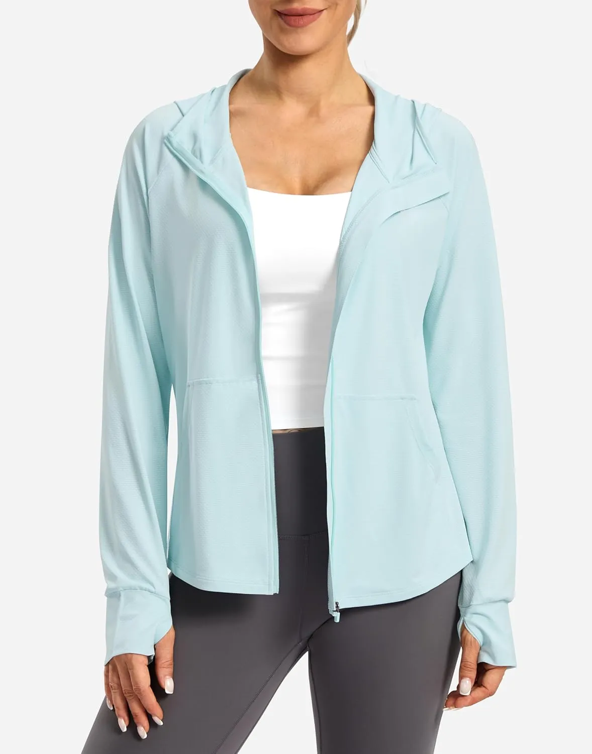 SANTINY Women's UPF 50  UV Jacket Sun Protection Zip up Hoodie Lightweight Summer SPF Long Sleeve Shirts for Hiking Running