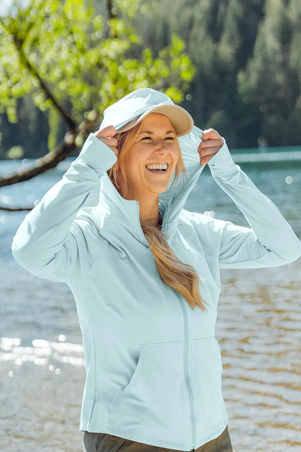 SANTINY Women's UPF 50  UV Jacket Sun Protection Zip up Hoodie Lightweight Summer SPF Long Sleeve Shirts for Hiking Running