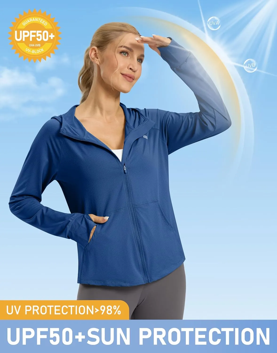 SANTINY Women's UPF 50  UV Jacket Sun Protection Zip up Hoodie Lightweight Summer SPF Long Sleeve Shirts for Hiking Running