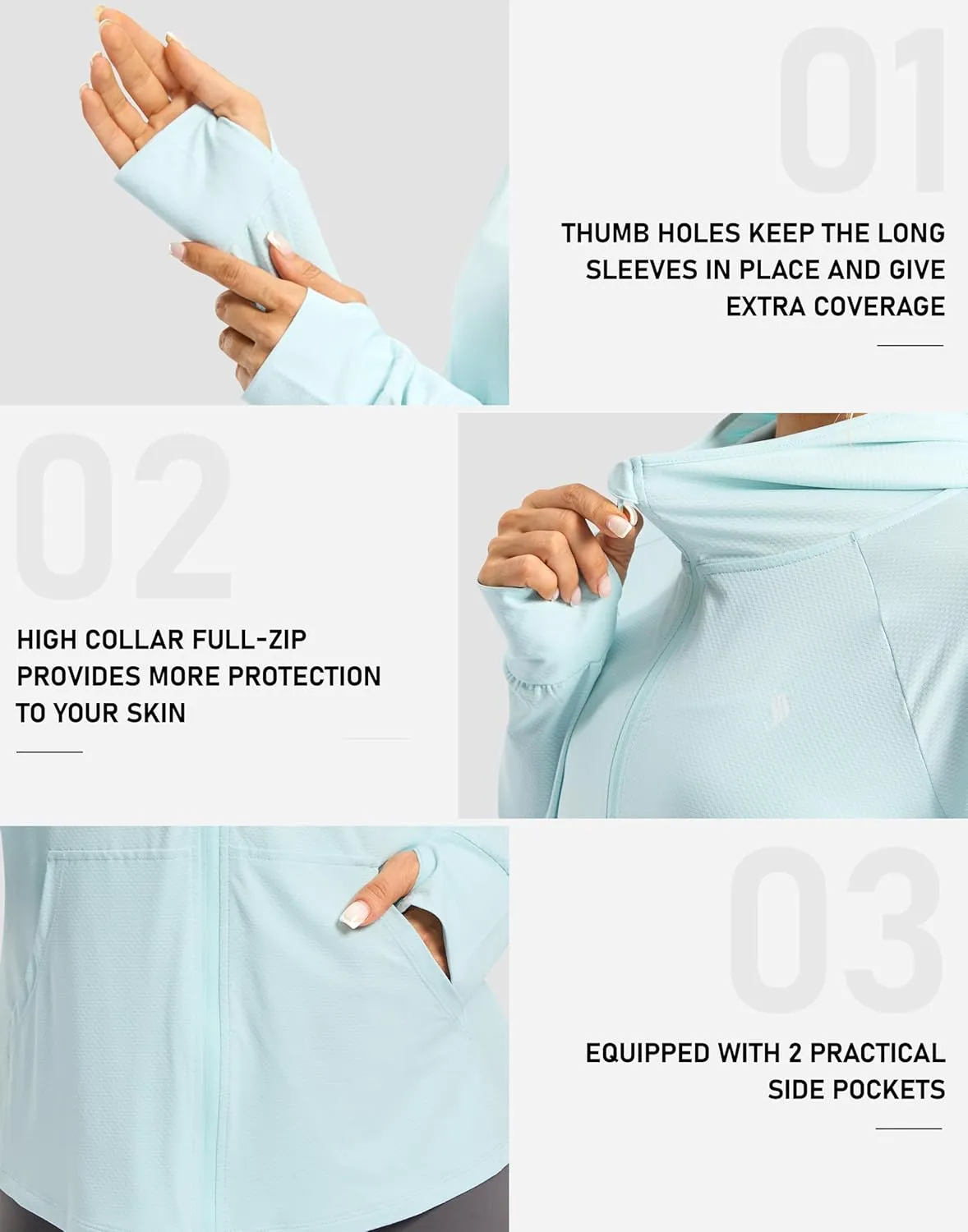 SANTINY Women's UPF 50  UV Jacket Sun Protection Zip up Hoodie Lightweight Summer SPF Long Sleeve Shirts for Hiking Running