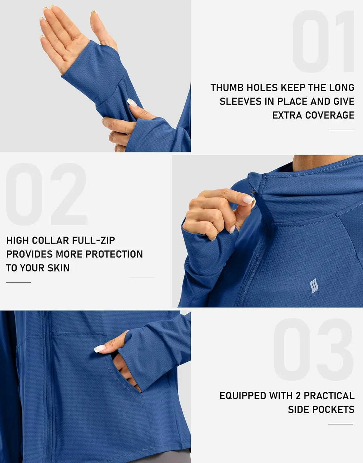 SANTINY Women's UPF 50  UV Jacket Sun Protection Zip up Hoodie Lightweight Summer SPF Long Sleeve Shirts for Hiking Running
