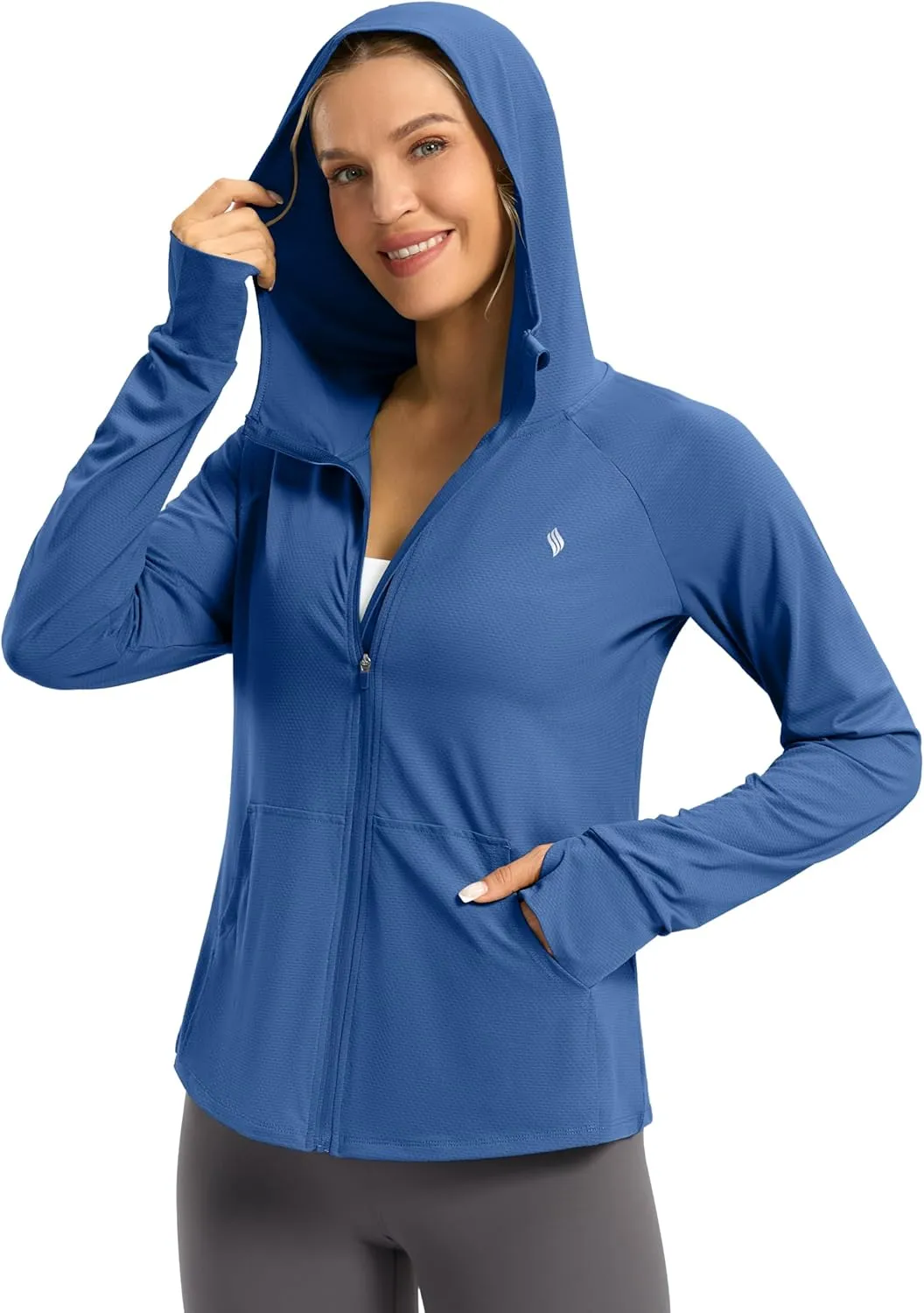 SANTINY Women's UPF 50  UV Jacket Sun Protection Zip up Hoodie Lightweight Summer SPF Long Sleeve Shirts for Hiking Running