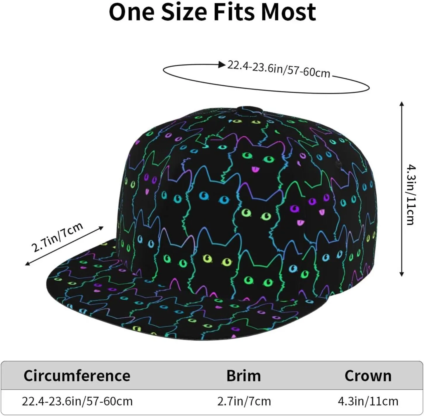 Snapback Hat for Men Women Funny Cat Baseball Cap Adjustable Dad Hat Fashion Hip Hop Style Flat Bill Hats Trucker Hat