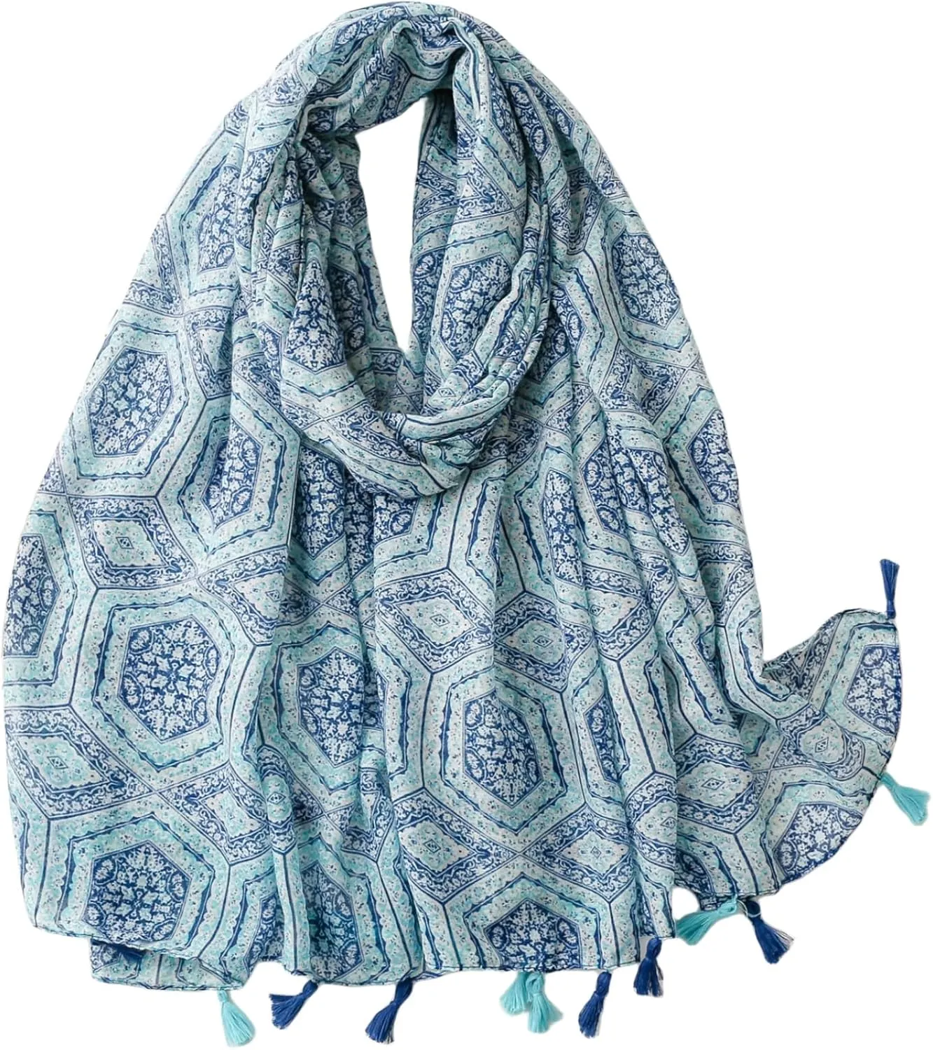 Travel Boho Scarf for Women Casual Lightweight Pashmina Scarves Fashion Multicolor Shawl Wraps with Fringed Beads