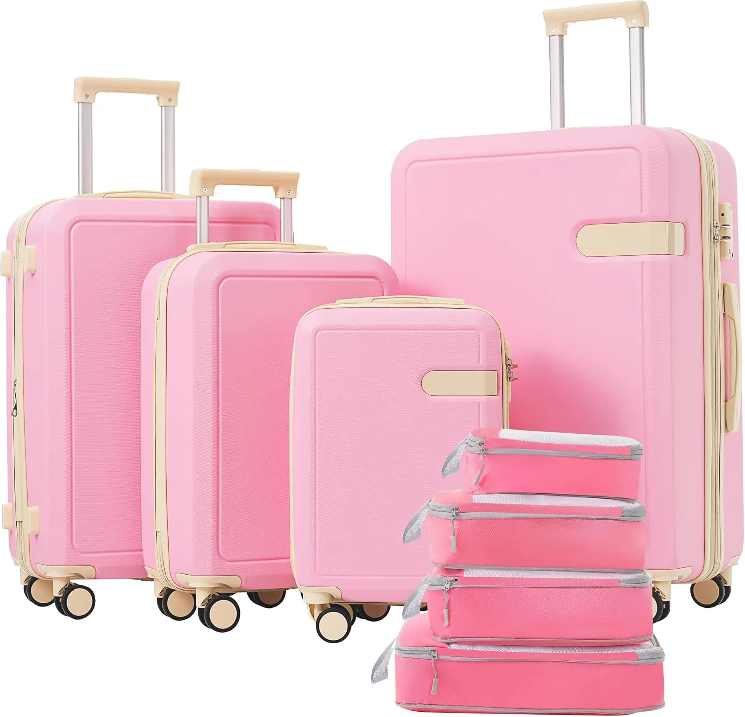 Travel with Ease Using Lightweight 4 Piece Luggage Set with Compression Packing Cubes, Expandable Spinner Wheels, Pink