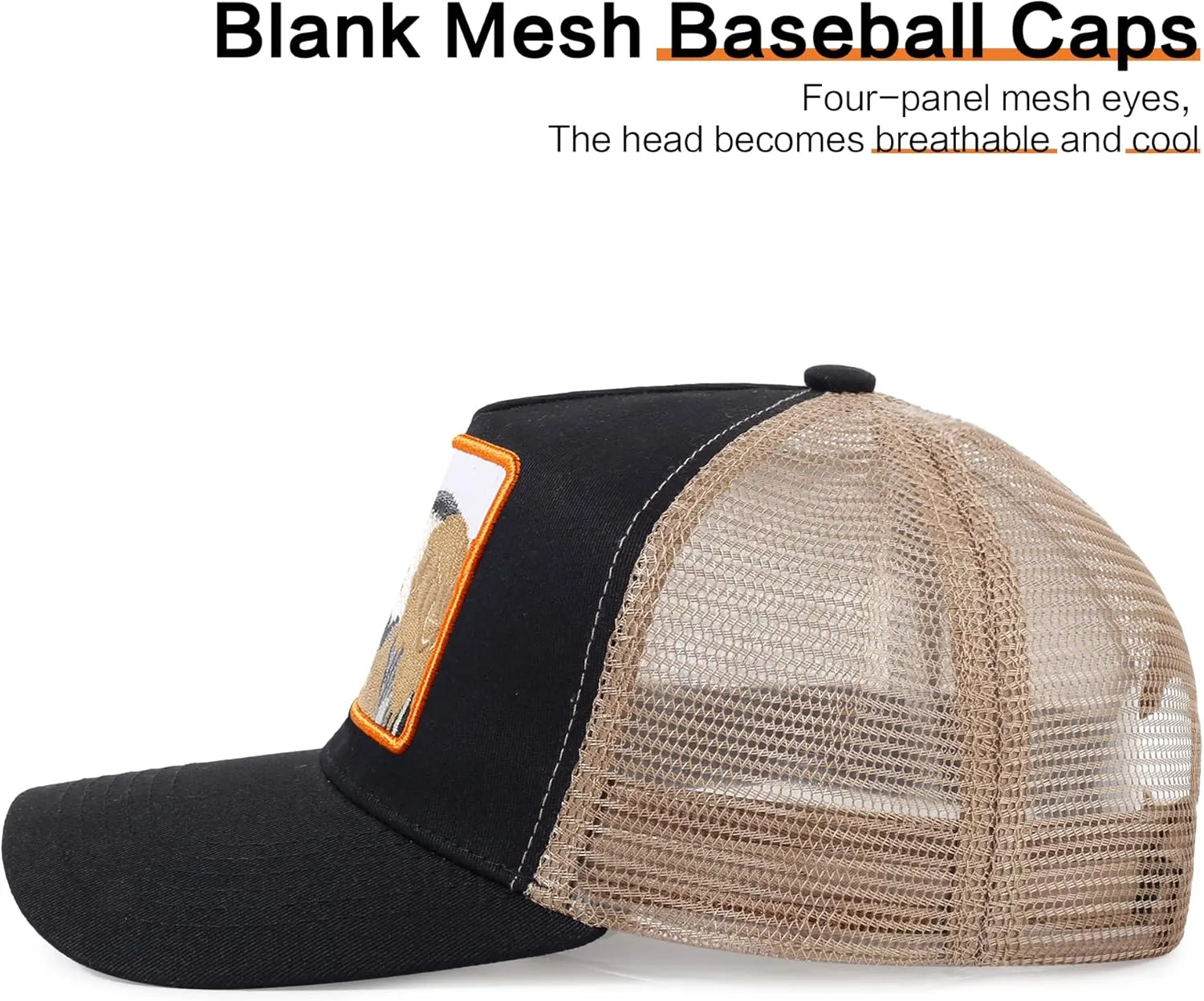 Trucker Hat Men Animal Snapback Hats Adjustable Embroidered Baseball Cap Mesh Breathable Square Patch Women Caps