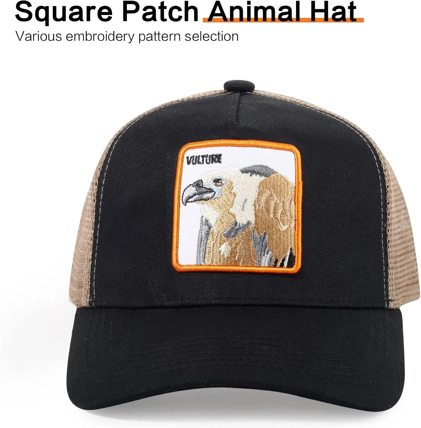 Trucker Hat Men Animal Snapback Hats Adjustable Embroidered Baseball Cap Mesh Breathable Square Patch Women Caps