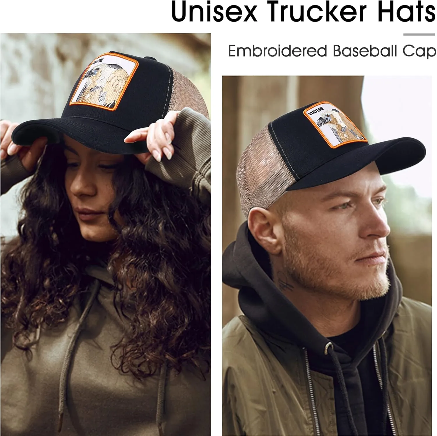 Trucker Hat Men Animal Snapback Hats Adjustable Embroidered Baseball Cap Mesh Breathable Square Patch Women Caps