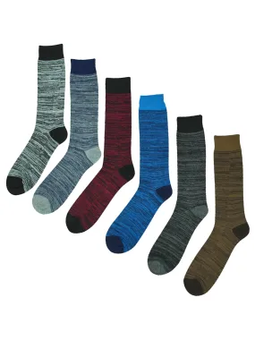 Two-Tone Colorful Marled Pattern Men's 6-Pack Crew Socks