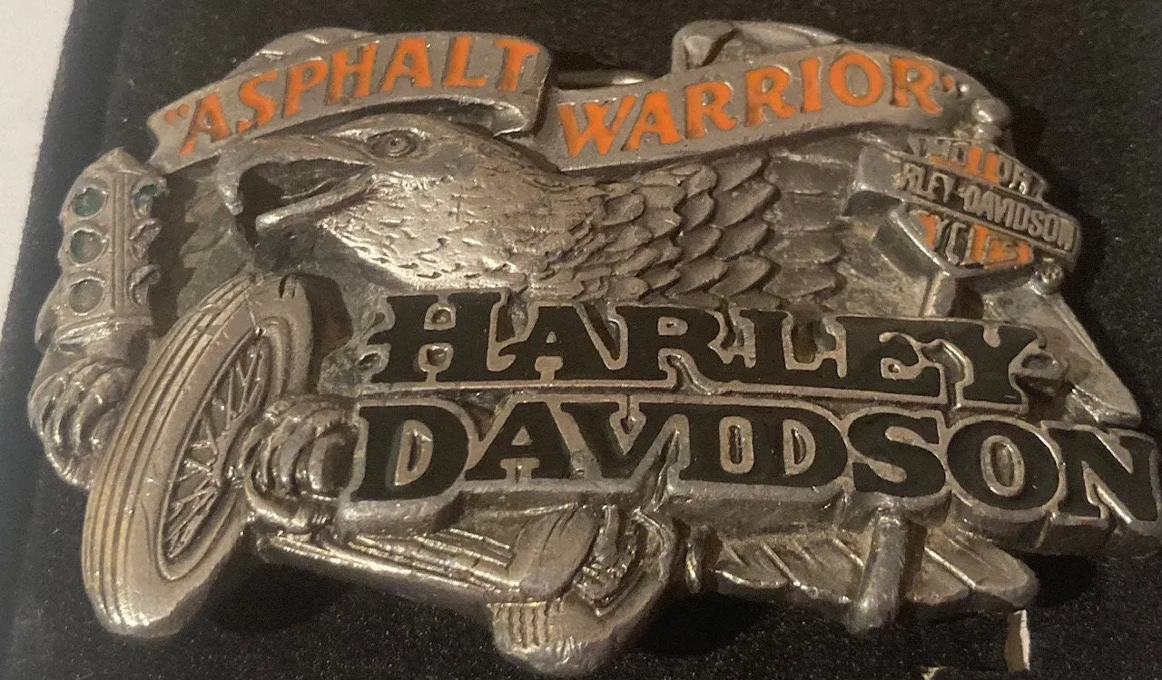 Vintage 1992 Metal Belt Buckle, Harley Davidson, Asphalt Warrior, Motorcycle, Biker, Quality, Heavy Duty, Fashion, Belts, Fun, Nice Design