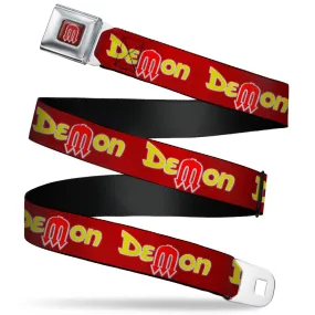 Vintage Dodge Demon Logo Full Color Burgundy Silver Red Seatbelt Belt - Vintage Dodge DEMON Burgundy/Yellow/Red Webbing