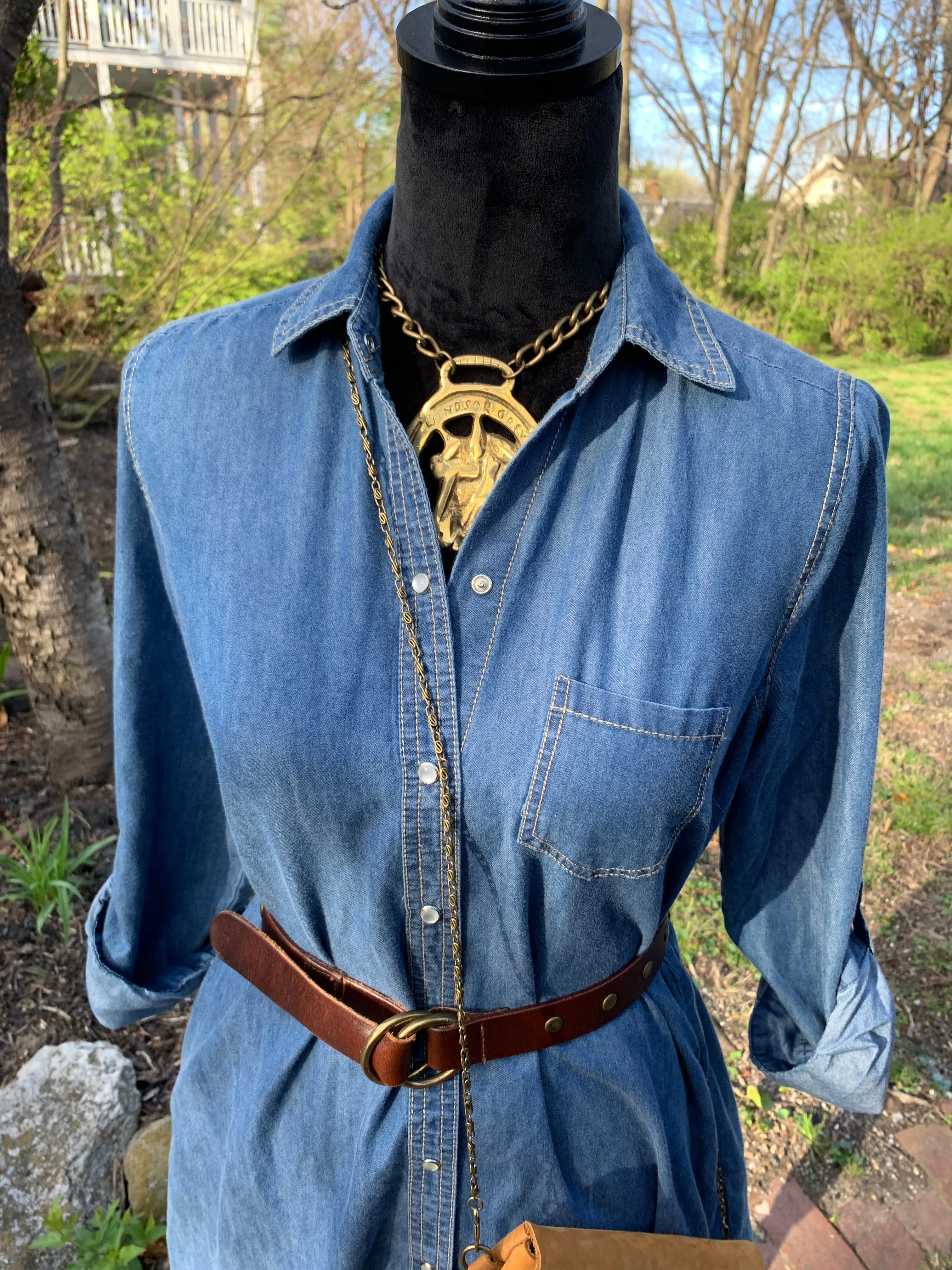 Vintage Leather Double. D-Ring Belt with Brass Studs