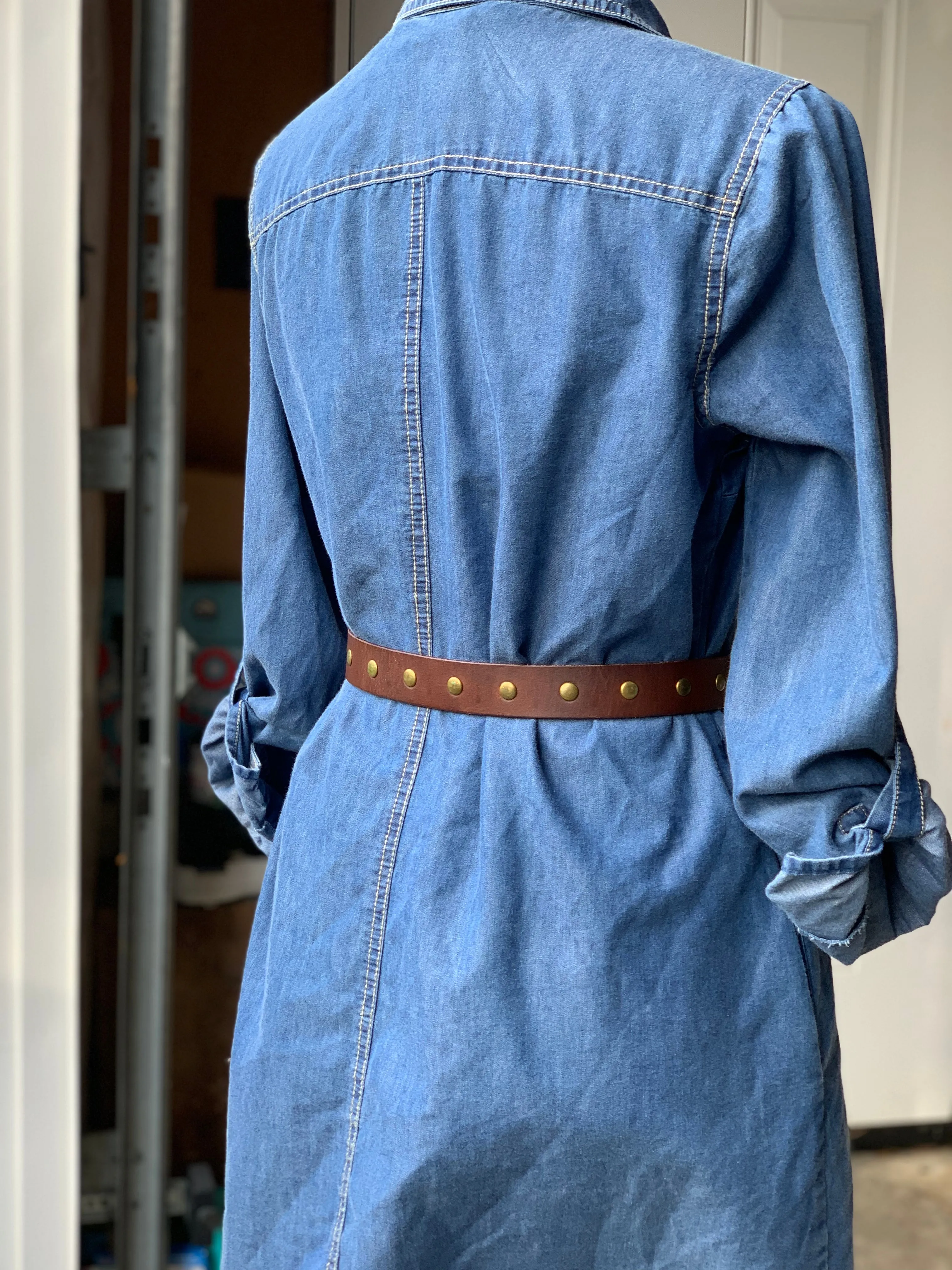 Vintage Leather Double. D-Ring Belt with Brass Studs