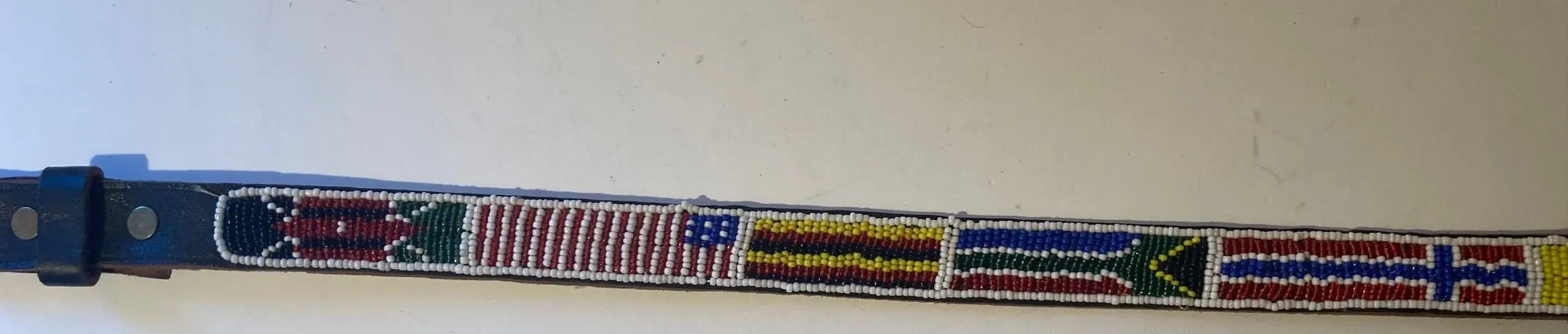 Vintage Leather Glass Beaded Belt and Buckle, 11 Different Country Flags, Hand Tooled, So Nice, Belts, Quality, Hand Made in USA