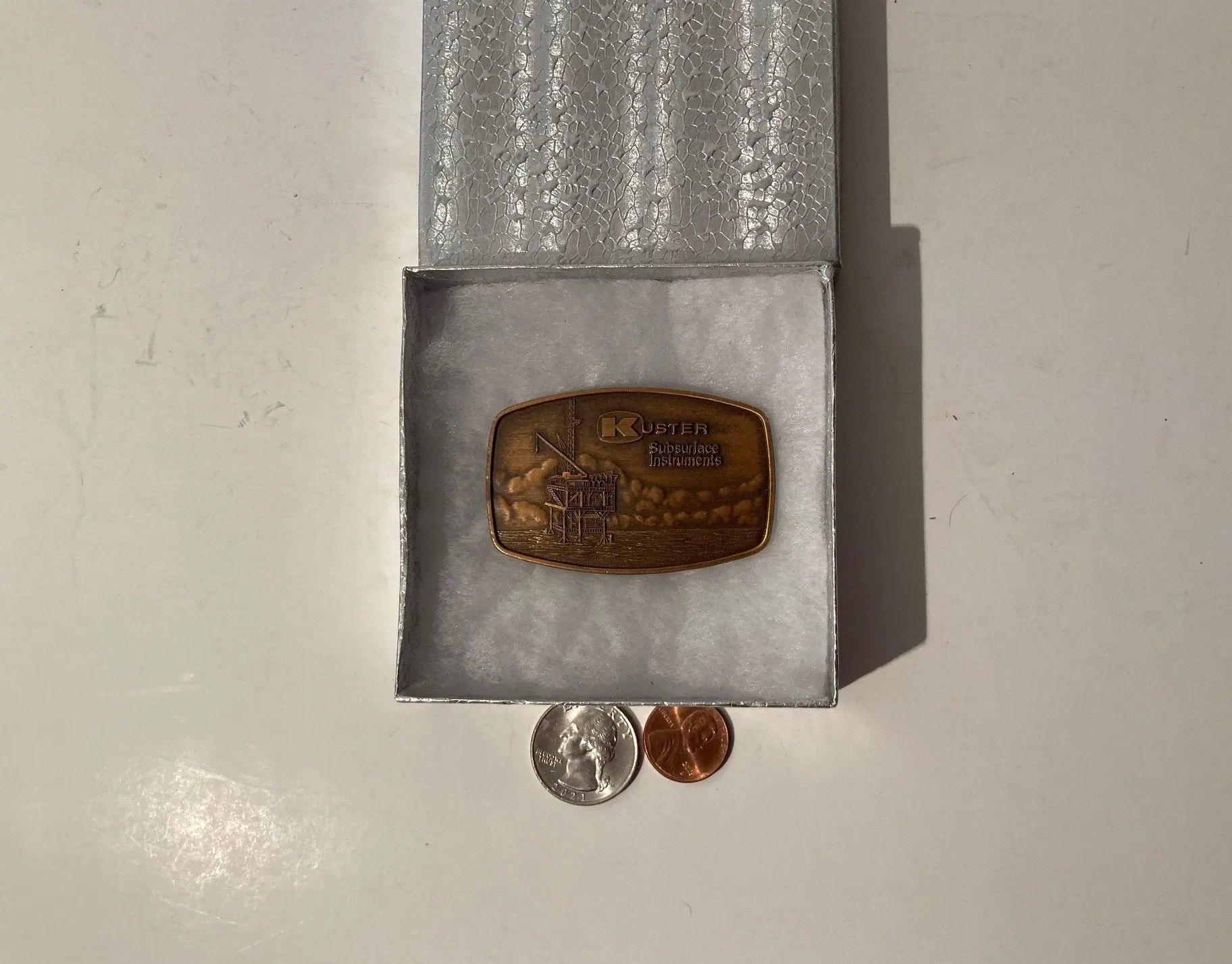 Vintage Metal Belt Buckle, Kuster Subsurface Instruments, Drilling, Smaller Size, Quality, Heavy Duty, Fashion, Belts, Fun, Made in USA