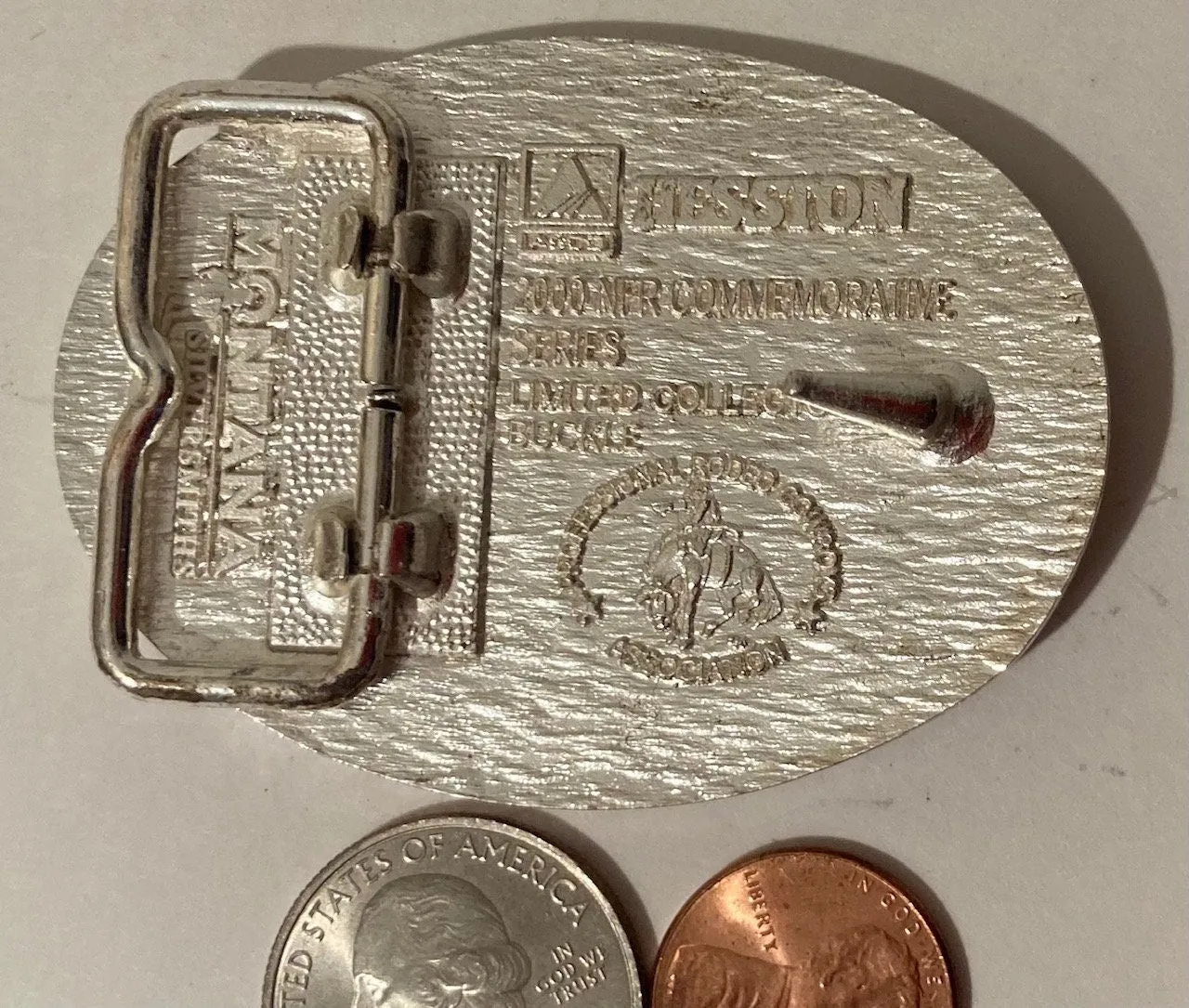 Vintage Metal Belt Buckle, Montana Silversmiths, 2000 National Finals Rodeo, , NFR, Hesston, Rodeo, Country & Western, Bull Riding