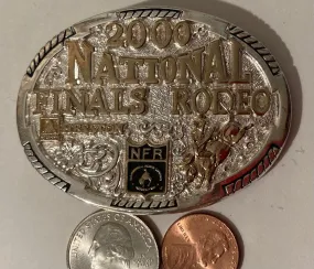 Vintage Metal Belt Buckle, Montana Silversmiths, 2000 National Finals Rodeo, , NFR, Hesston, Rodeo, Country & Western, Bull Riding