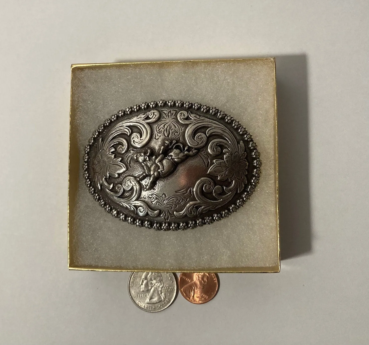 Vintage Metal Belt Buckle, Nocona, Bull Riding, Rodeo, Cowboy, Nice Design, 3" x 2 1/4", Heavy Duty, Quality, Made in USA, Thick Metal
