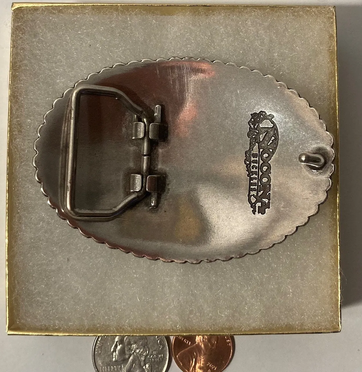 Vintage Metal Belt Buckle, Nocona, Bull Riding, Rodeo, Cowboy, Nice Design, 3" x 2 1/4", Heavy Duty, Quality, Made in USA, Thick Metal