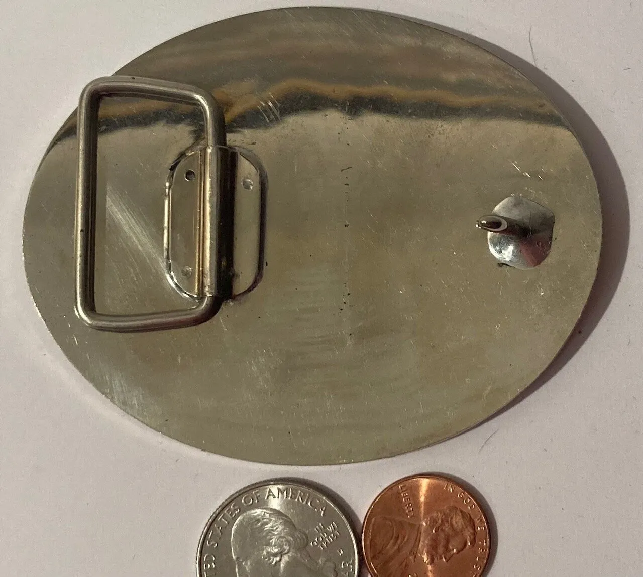 Vintage Metal Belt Buckle, Red White and Blue Cowboy Boot, Mother Of Pearl, S, Heavy Duty, Made in USA, Quality, Fashion, Belts