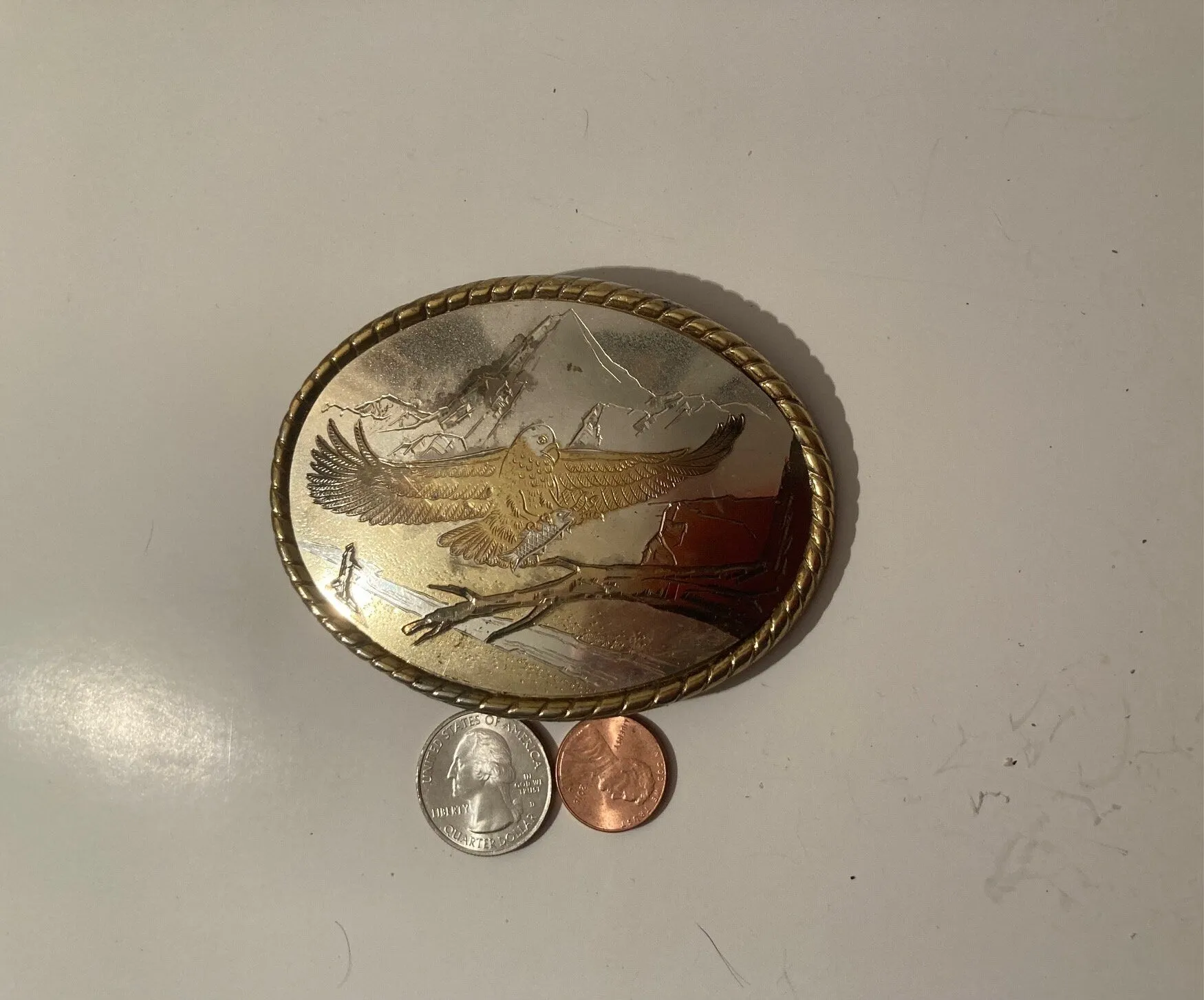 Vintage Metal Belt Buckle, Silver and Brass, Eagle, Country & Western, Western Wear, Quality, Made in USA, Heavy Duty, Fashion, Belts