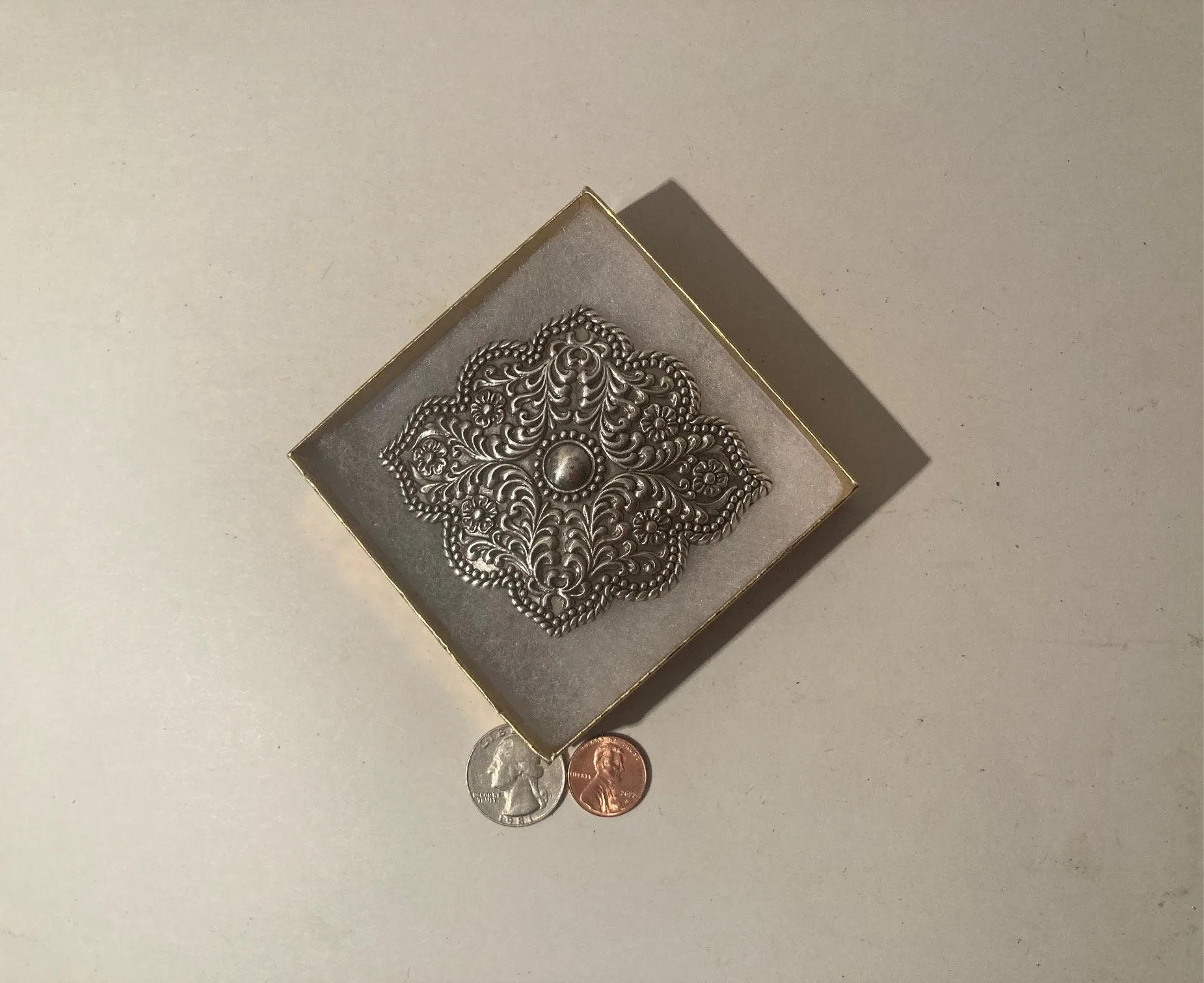 Vintage Metal Belt Buckle, Silver Tone, Nice Western Style Design, 3 3/4"" x 3", Heavy Duty, Quality, Thick Metal, Made in USA, For Belts