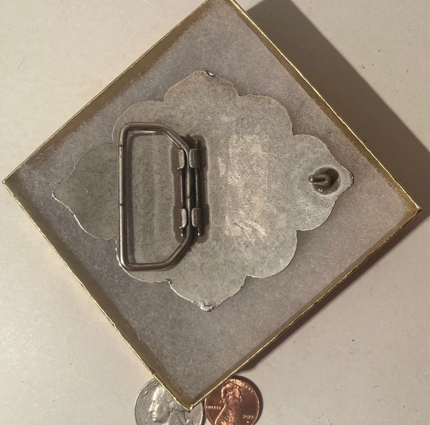 Vintage Metal Belt Buckle, Silver Tone, Nice Western Style Design, 3 3/4"" x 3", Heavy Duty, Quality, Thick Metal, Made in USA, For Belts