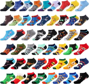 WeciBor 48 Pairs Colorful Funny Novelty Pattern Ankle Socks for Men Women Random Bulk