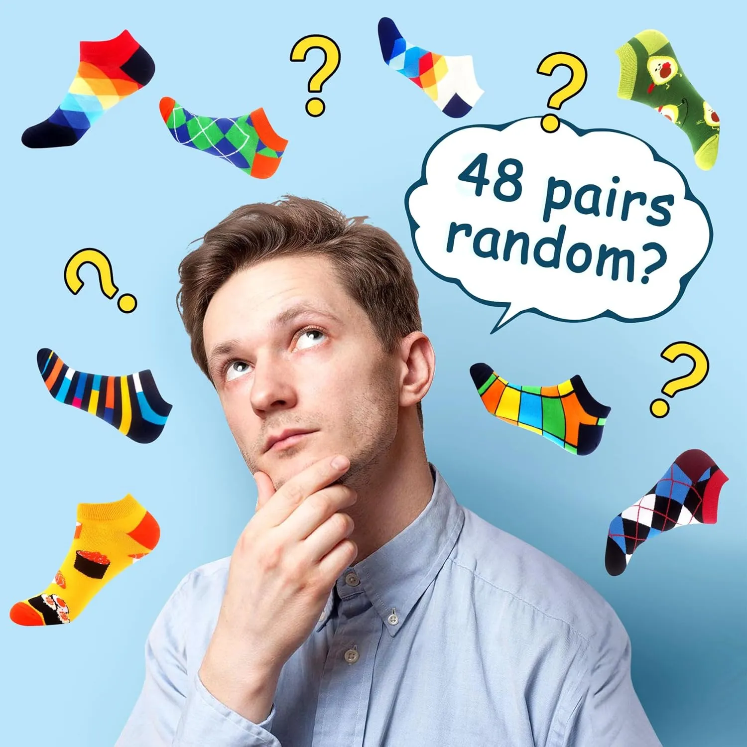 WeciBor 48 Pairs Colorful Funny Novelty Pattern Ankle Socks for Men Women Random Bulk