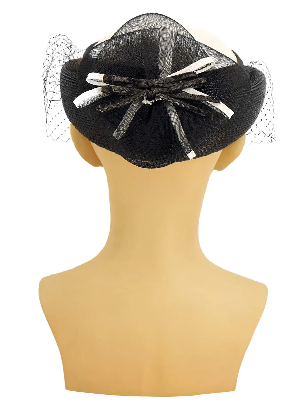 White & Black Straw Vintage Pillbox Hat