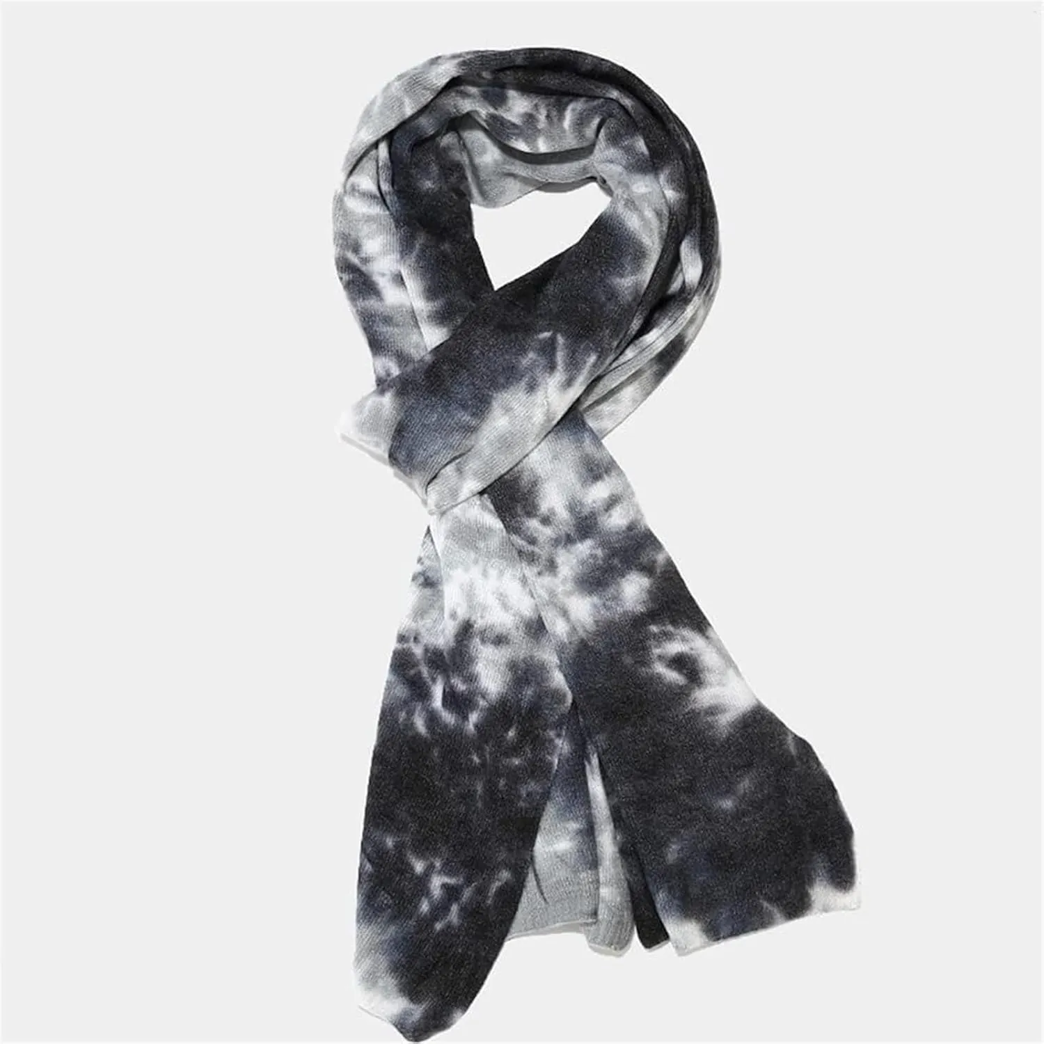 Winter Warm Knitted Hat Scarf Glove Set, Tie Dye Beanie Hat Touchscreen Gloves Long Scarf Set, Skull Caps Neck Scarves for Women Men (Color : Black, Size : One Size)