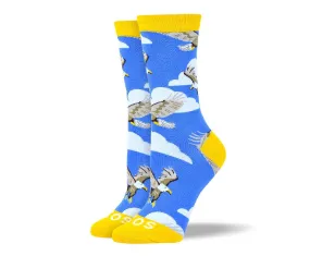 Women's Pattern Blue Flying Bird Socks