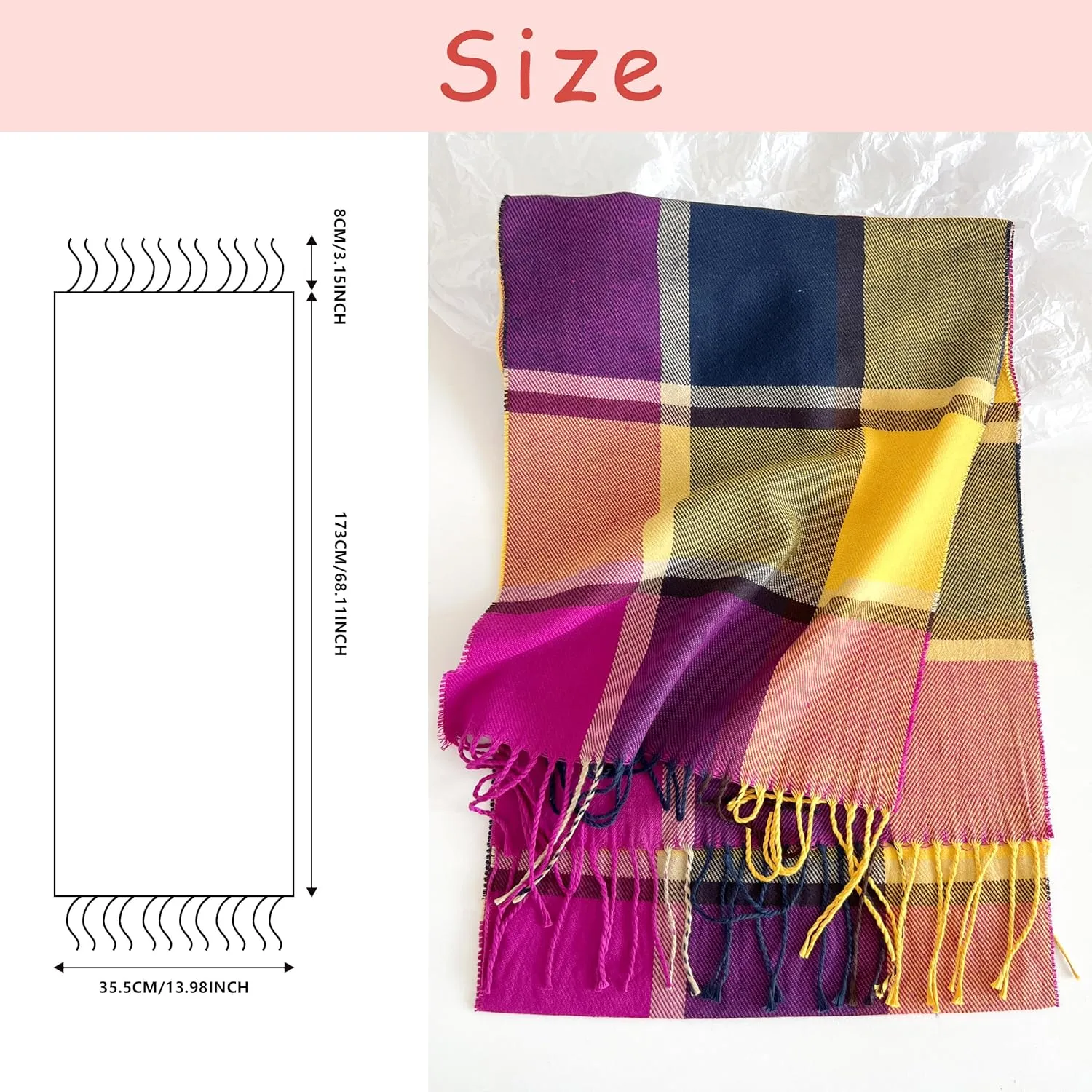 Women's Scarf Classic Tassel Plaid Super Soft Classic Cashmere Feel Fall Winter Scarves Tartan Warm Chunky Wrap Shawl