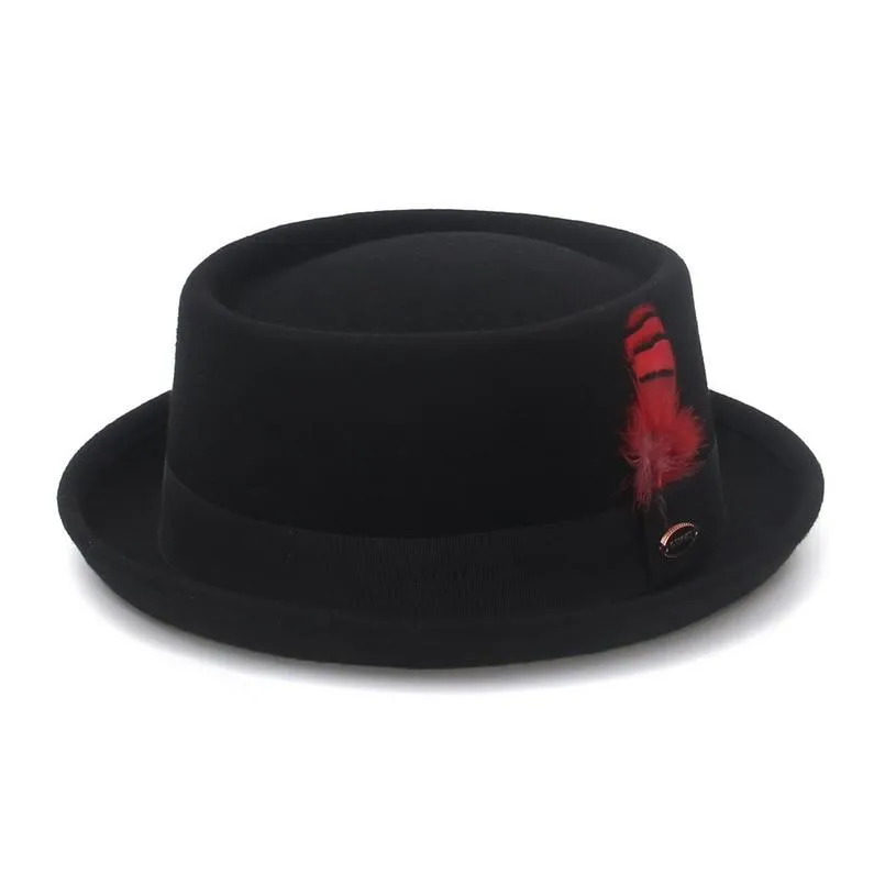 Wool Felt Pork Pie Hat With Feather