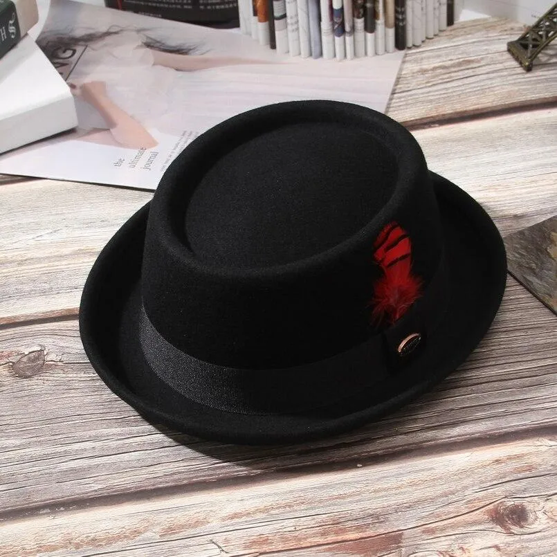 Wool Felt Pork Pie Hat With Feather