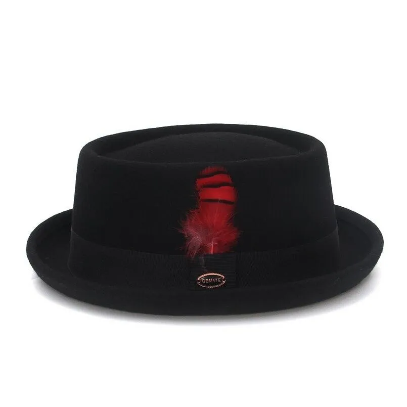 Wool Felt Pork Pie Hat With Feather