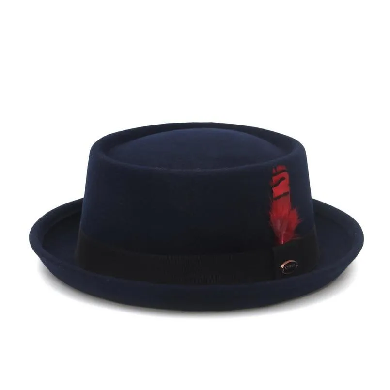 Wool Felt Pork Pie Hat With Feather