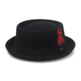 Wool Felt Pork Pie Hat With Feather